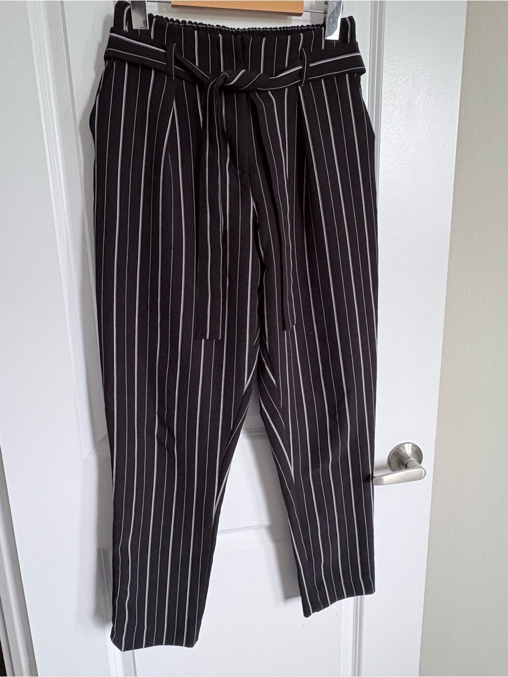 Urban Heritage Black with White Pinstripe Elastic-Waist Pants